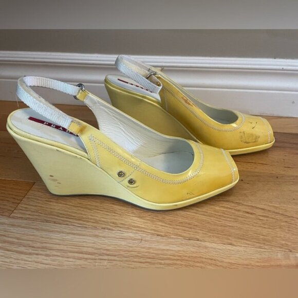 Prada Peep Toe Wedge Slingback Heels Size 40 Damaged - Picture 4 of 8